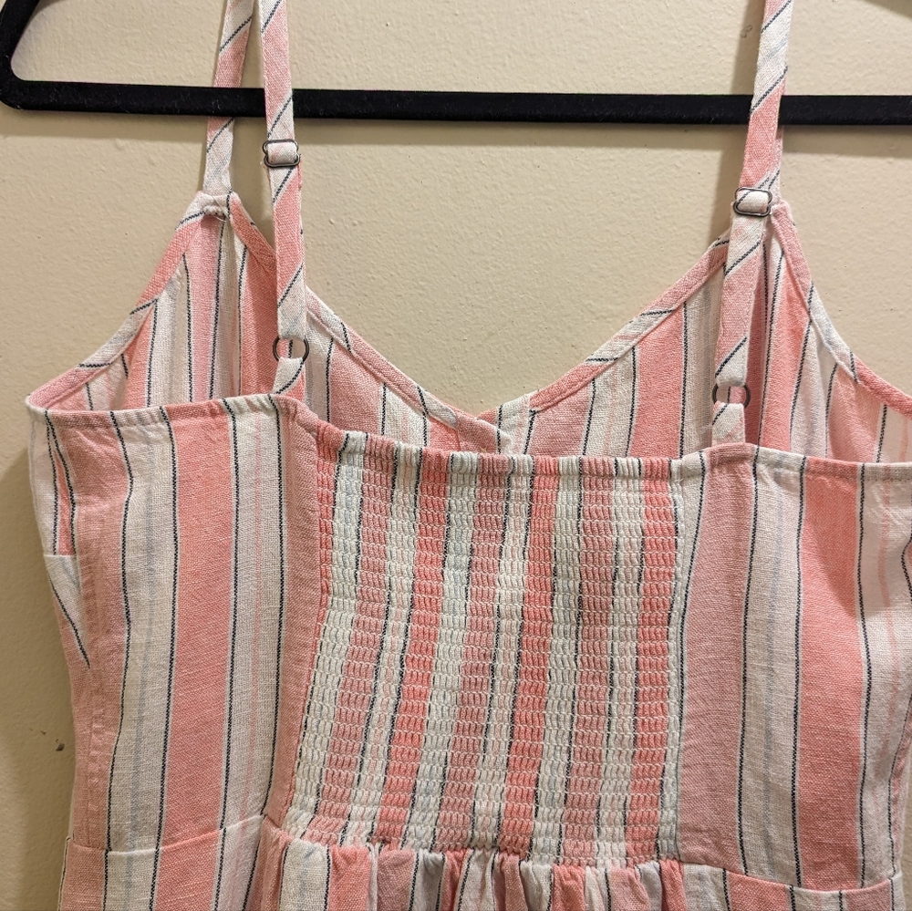 GAP Sleeveless V-Neck Button Front Linen Blend Pink & White Stripe Mini Dress- M - Picture 7 of 13